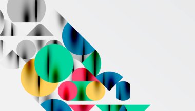 Renkli güzel daireler, yarı daireler, kareler ve yuvarlak üçgenler. Duvar kağıdı, afiş, arkaplan, kart, kitap illüstrasyonu, iniş sayfası için geometrik mozaik mozaik desen soyut arkaplan