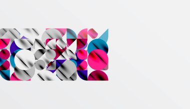 Renkli güzel daireler, yarı daireler, kareler ve yuvarlak üçgenler. Duvar kağıdı, afiş, arkaplan, kart, kitap illüstrasyonu, iniş sayfası için geometrik mozaik mozaik desen soyut arkaplan