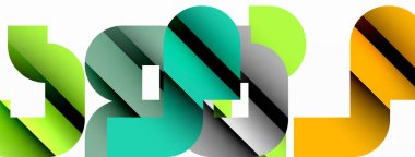 Soyut arkaplan. Siyah gölge çizgileri efektli renkli geometrik eğriler