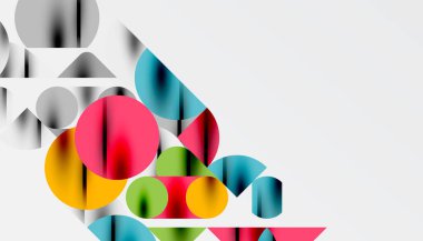 Renkli güzel daireler, yarı daireler, kareler ve yuvarlak üçgenler. Duvar kağıdı, afiş, arkaplan, kart, kitap illüstrasyonu, iniş sayfası için geometrik mozaik mozaik desen soyut arkaplan