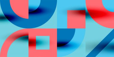 Neo memphis geometrik desenli daireler, kareler. Kapaklar, afişler, el ilanları ve posterler ve diğer şablonlar için pop sanatları soyut arka plan