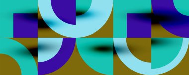 Neo memphis geometrik desenli daireler, kareler. Kapaklar, afişler, el ilanları ve posterler ve diğer şablonlar için pop sanatları soyut arka plan