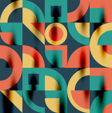 Neo memphis geometrik desenli daireler, kareler. Kapaklar, afişler, el ilanları ve posterler ve diğer şablonlar için pop sanatları soyut arka plan