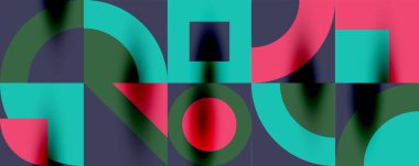 Neo memphis geometrik desenli daireler, kareler. Kapaklar, afişler, el ilanları ve posterler ve diğer şablonlar için pop sanatları soyut arka plan