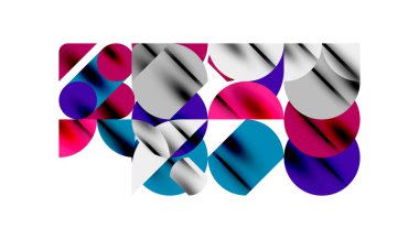 Renkli güzel daireler, yarı daireler, kareler ve yuvarlak üçgenler. Duvar kağıdı, afiş, arkaplan, kart, kitap illüstrasyonu, iniş sayfası için geometrik mozaik mozaik desen soyut arkaplan