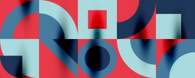 Neo memphis geometrik desenli daireler, kareler. Kapaklar, afişler, el ilanları ve posterler ve diğer şablonlar için pop sanatları soyut arka plan