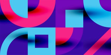 Neo memphis geometrik desenli daireler, kareler. Kapaklar, afişler, el ilanları ve posterler ve diğer şablonlar için pop sanatları soyut arka plan