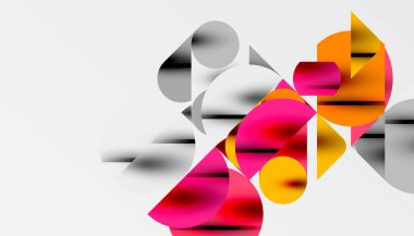 Renkli güzel daireler, yarı daireler, kareler ve yuvarlak üçgenler. Duvar kağıdı, afiş, arkaplan, kart, kitap illüstrasyonu, iniş sayfası için geometrik mozaik mozaik desen soyut arkaplan