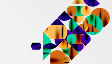 Renkli güzel daireler, yarı daireler, kareler ve yuvarlak üçgenler. Duvar kağıdı, afiş, arkaplan, kart, kitap illüstrasyonu, iniş sayfası için geometrik mozaik mozaik desen soyut arkaplan