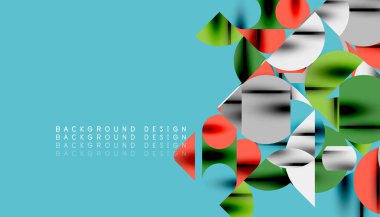 Renkli güzel daireler, yarı daireler, kareler ve yuvarlak üçgenler. Duvar kağıdı, afiş, arkaplan, kart, kitap illüstrasyonu, iniş sayfası için geometrik mozaik mozaik desen soyut arkaplan