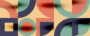 Neo memphis geometrik desenli daireler, kareler. Kapaklar, afişler, el ilanları ve posterler ve diğer şablonlar için pop sanatları soyut arka plan