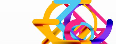 Soyut arkaplan. Çemberler ve renkli yuvarlak çizgiler. Doğrusal geometrik minimal tasarım