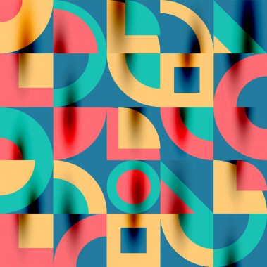 Neo memphis geometrik desenli daireler, kareler. Kapaklar, afişler, el ilanları ve posterler ve diğer şablonlar için pop sanatları soyut arka plan