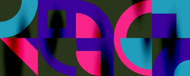 Neo memphis geometrik desenli daireler, kareler. Kapaklar, afişler, el ilanları ve posterler ve diğer şablonlar için pop sanatları soyut arka plan