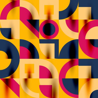 Neo memphis geometrik desenli daireler, kareler. Kapaklar, afişler, el ilanları ve posterler ve diğer şablonlar için pop sanatları soyut arka plan