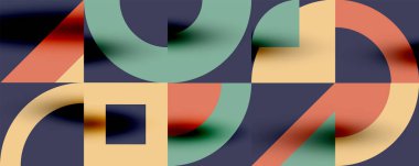 Neo memphis geometrik desenli daireler, kareler. Kapaklar, afişler, el ilanları ve posterler ve diğer şablonlar için pop sanatları soyut arka plan