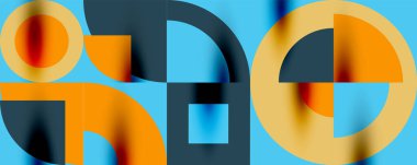 Neo memphis geometrik desenli daireler, kareler. Kapaklar, afişler, el ilanları ve posterler ve diğer şablonlar için pop sanatları soyut arka plan