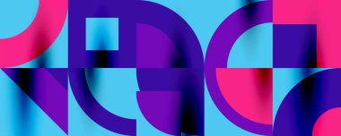 Neo memphis geometrik desenli daireler, kareler. Kapaklar, afişler, el ilanları ve posterler ve diğer şablonlar için pop sanatları soyut arka plan