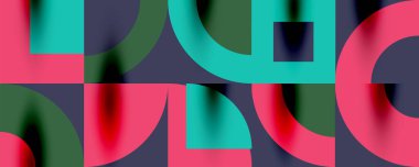 Neo memphis geometrik desenli daireler, kareler. Kapaklar, afişler, el ilanları ve posterler ve diğer şablonlar için pop sanatları soyut arka plan