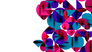 Renkli güzel daireler, yarı daireler, kareler ve yuvarlak üçgenler. Duvar kağıdı, afiş, arkaplan, kart, kitap illüstrasyonu, iniş sayfası için geometrik mozaik mozaik desen soyut arkaplan