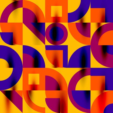 Neo memphis geometrik desenli daireler, kareler. Kapaklar, afişler, el ilanları ve posterler ve diğer şablonlar için pop sanatları soyut arka plan