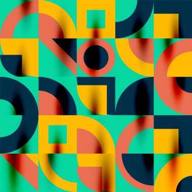 Neo memphis geometrik desenli daireler, kareler. Kapaklar, afişler, el ilanları ve posterler ve diğer şablonlar için pop sanatları soyut arka plan