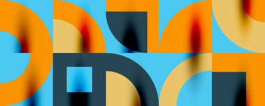 Neo memphis geometrik desenli daireler, kareler. Kapaklar, afişler, el ilanları ve posterler ve diğer şablonlar için pop sanatları soyut arka plan