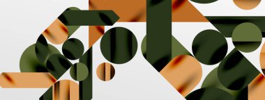 Renkli basit dinamik geometrik şekiller daire çizgileri ve yuvarlak şekiller oluşturur. Mozaik tekno sanat konsepti. Duvar Kağıdı, Sancak, Arkaplan, Kart, Kitap İllüstrasyonu, İniş Sayfası