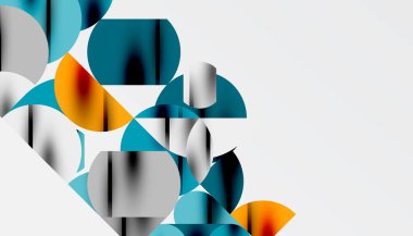 Renkli güzel daireler, yarı daireler, kareler ve yuvarlak üçgenler. Duvar kağıdı, afiş, arkaplan, kart, kitap illüstrasyonu, iniş sayfası için geometrik mozaik mozaik desen soyut arkaplan