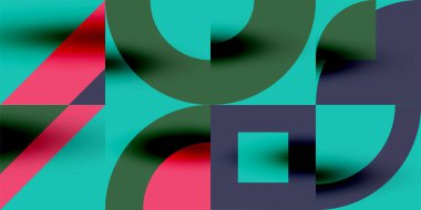 Neo memphis geometrik desenli daireler, kareler. Kapaklar, afişler, el ilanları ve posterler ve diğer şablonlar için pop sanatları soyut arka plan