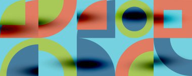 Neo memphis geometrik desenli daireler, kareler. Kapaklar, afişler, el ilanları ve posterler ve diğer şablonlar için pop sanatları soyut arka plan