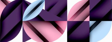 Çember, kare ve çiçek yapraklı geometrik arkaplan. Duvar kağıdı, pankart, arkaplan veya iniş için yuvarlak şekiller