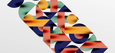 Daireler ve gölgeler. Renkli yuvarlak elementler, üçgenler, yarı daireler ve diğer şekiller. Duvar Kağıdı, Sancak, Arkaplan, Kart, Kitap İllüstrasyonu, İniş Sayfası