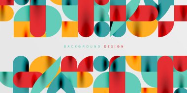 Daireler, yarı daireler, kareler ve yuvarlak şekiller mozaik tekno sanat eserleri. Duvar Kağıdı, Sancak, Arkaplan, Kart, Kitap İllüstrasyonu, İniş Sayfası