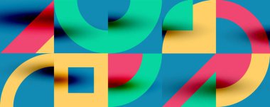 Neo memphis geometrik desenli daireler, kareler. Kapaklar, afişler, el ilanları ve posterler ve diğer şablonlar için pop sanatları soyut arka plan