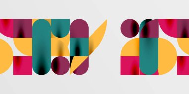 Daireler, yarı daireler, kareler ve yuvarlak şekiller mozaik tekno sanat eserleri. Duvar Kağıdı, Sancak, Arkaplan, Kart, Kitap İllüstrasyonu, İniş Sayfası