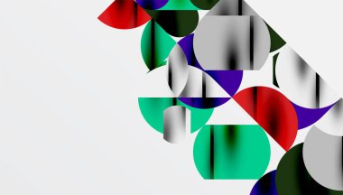Renkli güzel daireler, yarı daireler, kareler ve yuvarlak üçgenler. Duvar kağıdı, afiş, arkaplan, kart, kitap illüstrasyonu, iniş sayfası için geometrik mozaik mozaik desen soyut arkaplan