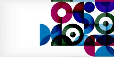 Minimum geometrik soyut arkaplan. Çember kare ve üçgen tasarım. Duvar kağıdı, afiş, arkaplan veya iniş için moda tekno iş şablonu