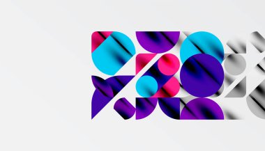 Renkli güzel daireler, yarı daireler, kareler ve yuvarlak üçgenler. Duvar kağıdı, afiş, arkaplan, kart, kitap illüstrasyonu, iniş sayfası için geometrik mozaik mozaik desen soyut arkaplan