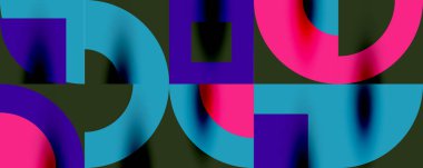 Neo memphis geometrik desenli daireler, kareler. Kapaklar, afişler, el ilanları ve posterler ve diğer şablonlar için pop sanatları soyut arka plan