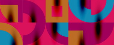 Neo memphis geometrik desenli daireler, kareler. Kapaklar, afişler, el ilanları ve posterler ve diğer şablonlar için pop sanatları soyut arka plan