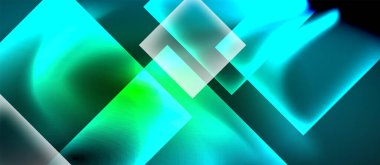 Neon ışıklı, soyut arkaplana sahip cam kareler