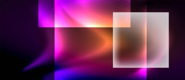 Neon ışıklı, soyut arkaplana sahip cam kareler