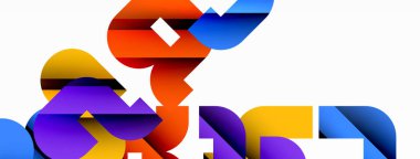 Soyut arkaplan. Siyah gölge çizgileri efektli renkli geometrik eğriler