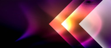 Neon ışıklı, soyut arkaplana sahip cam kareler