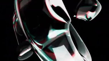 Kırılma ve holografik efektle siyah arkaplanda izole edilmiş 3 boyutlu cam yanardöner dalga şekli. Şeffaf cam şeklindeki dağılım ışığını oluştur. Döngü 3d canlandırması