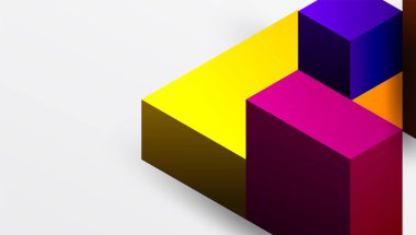 Temiz ve modern bir kompozisyonda izometrik üç boyutlu bloklar içeren gösterişli soyut tasarım. Canlı renkler ve geometrik hassasiyetle teknolojiden esinlenilmiş temalar için mükemmel.