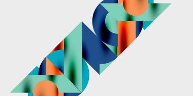 Dairelerin, yarım dairelerin ve parlak efektli ve düzgün eğimli üçgenlerin detaylı bileşimi. Yaratıcı ve teknolojiden ilham alan projeler için parlak ve modern bir vektör tasarımı