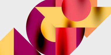 Dinamik geometrik bir kompozisyonda daireler, çizgiler ve üçgenler içeren modern soyut bir arkaplan. Tarz, teknoloji veya yaratıcı temalı tasarımlar için mükemmel.