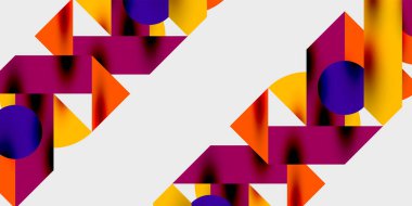 Dairelerin, yarım dairelerin ve parlak efektli ve düzgün eğimli üçgenlerin detaylı bileşimi. Yaratıcı ve teknolojiden ilham alan projeler için parlak ve modern bir vektör tasarımı